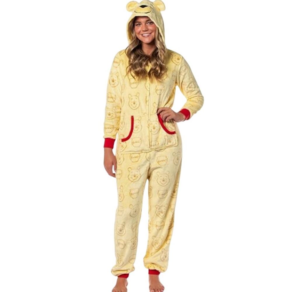 Disney Winnie the Pooh Union Suit Hooded Zip Up Pajama Sleepwear Plus Size 3X